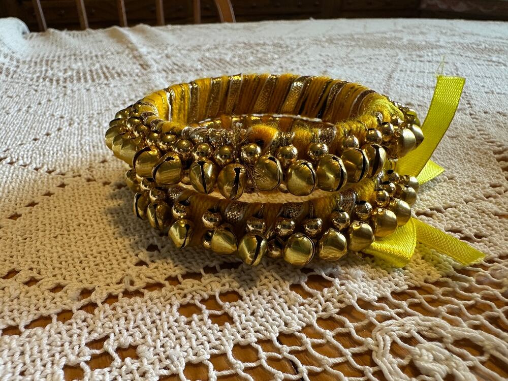 Yellow Silk Thread Ghungroo Bangles Pair Handcrafted Indian Bell Bracelet
